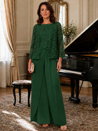 Elegant 3-Piece Chiffon Mother of the Bride Pantsuit with Floral Applique Jacket