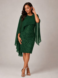 Floral Sheath Mother of the Bride Dress with Cape Overlay
