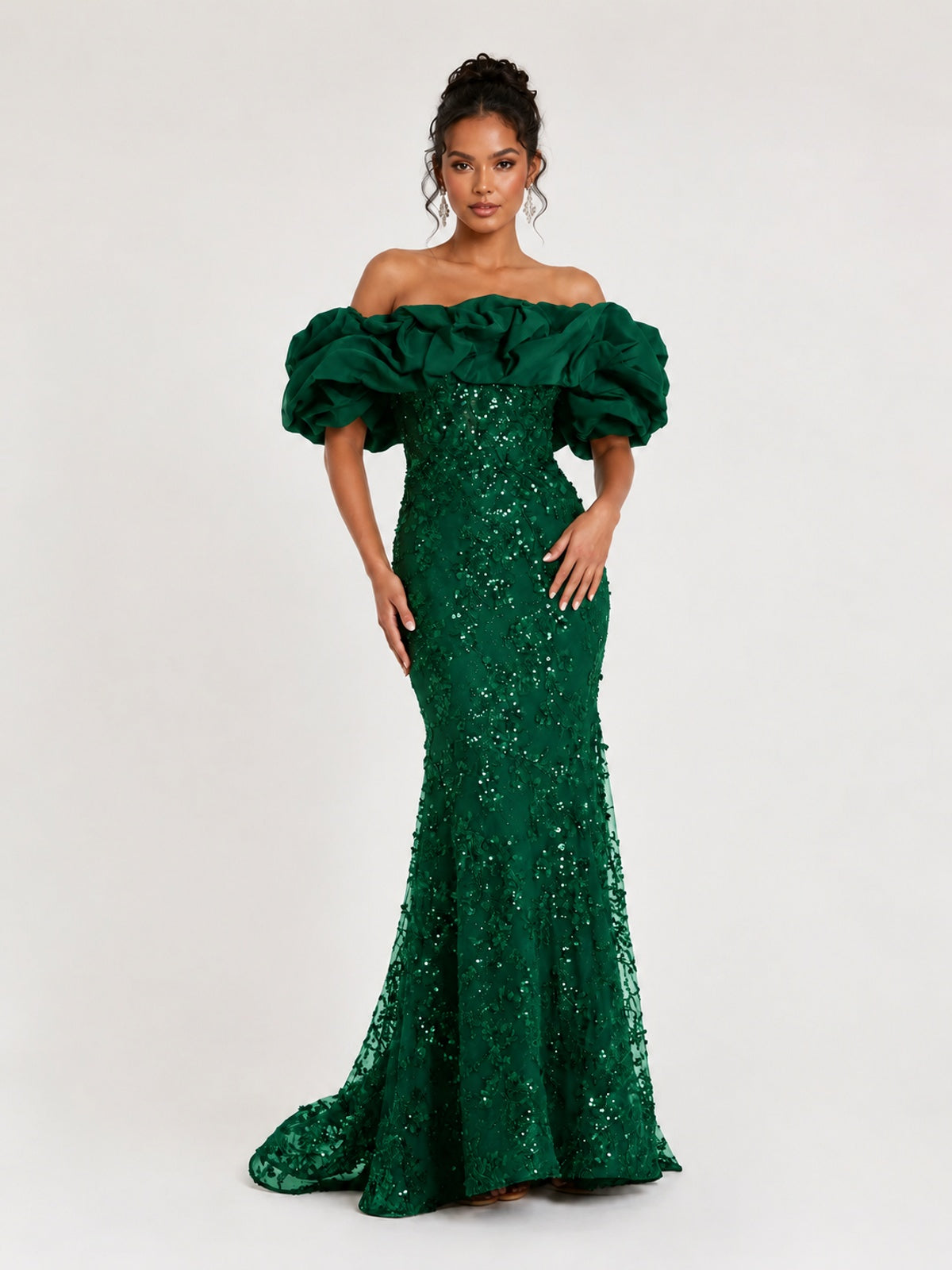 Sequin Off-Shoulder Ruffle Mermaid Prom Dress