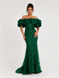 Sequin Off-Shoulder Ruffle Mermaid Prom Dress