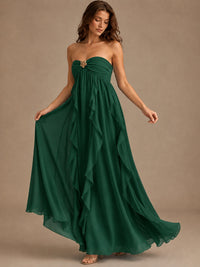 Srapless Sweetheart Chiffon Prom Dress Ruffle Formal Evening Gown