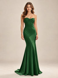 Light Blue Strapless Sweetheart Mermaid Prom Dress with Pleated Bodice