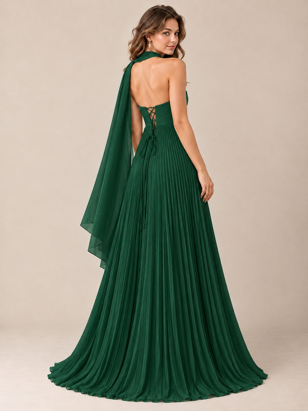 Sweetheart Neckline Pleated Prom Dress Strapless A-line Formal Dress with Flowy Scarf