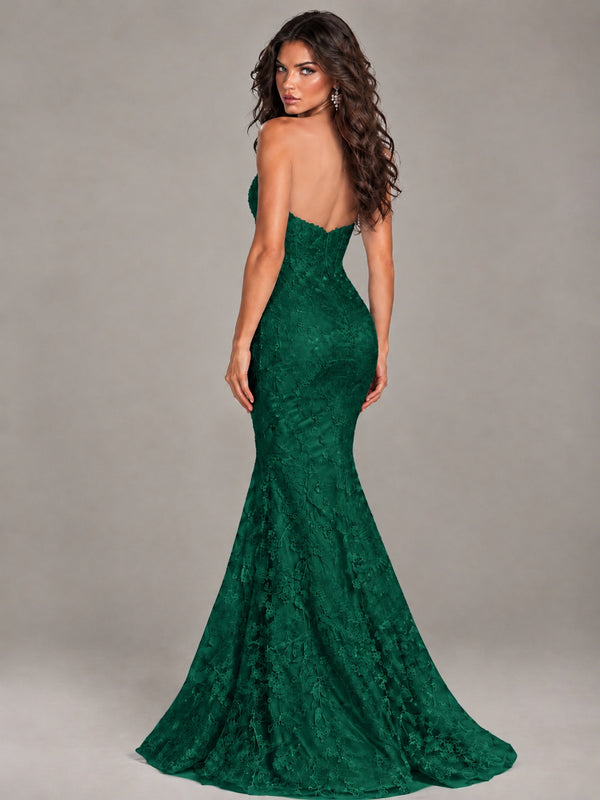 Strapless Corset Mermaid Prom Dress Lace Appliqué Formal Gown