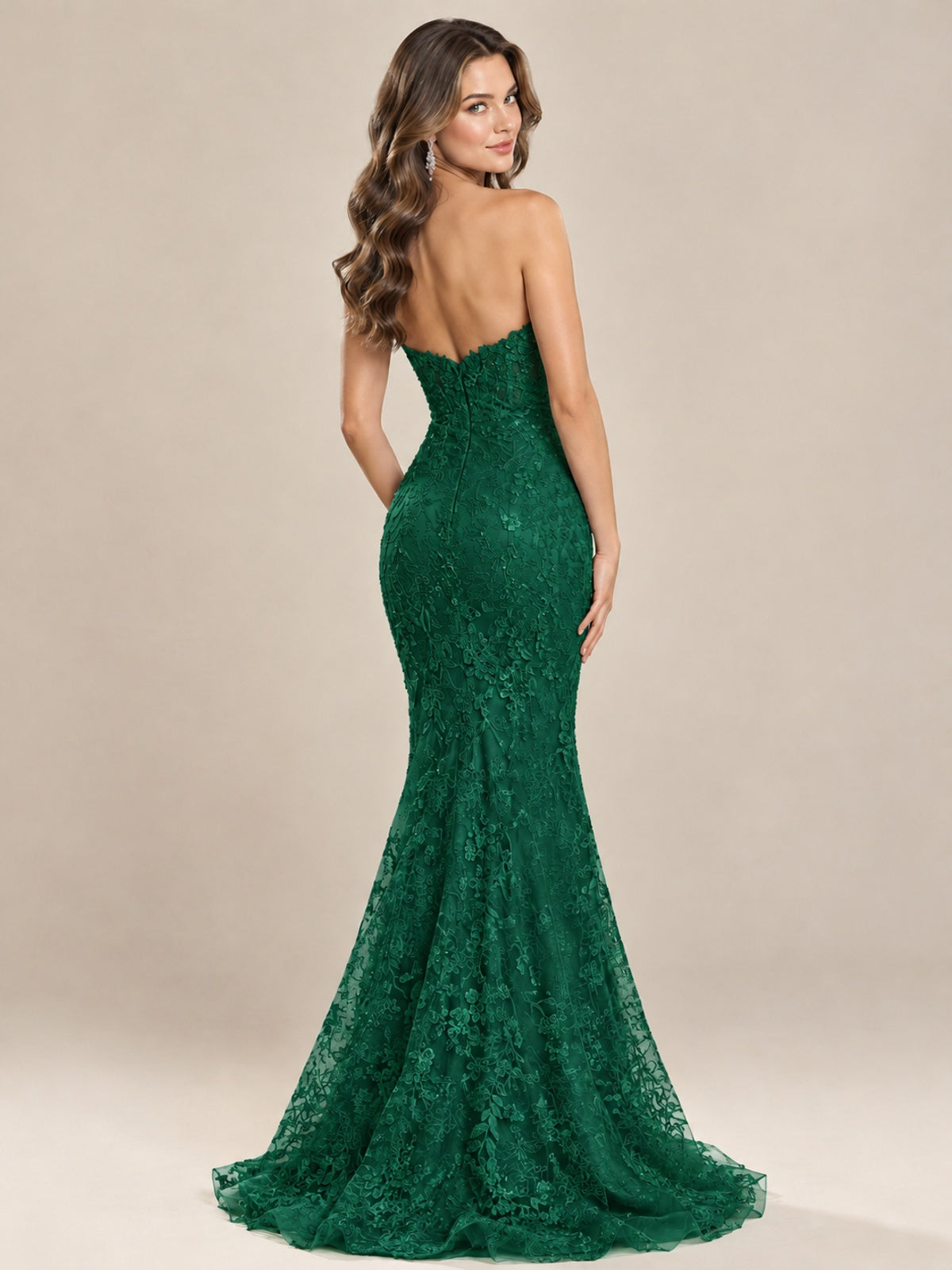 Strapless Corset Mermaid Prom Dress with Floral Lace Appliqué