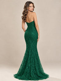 Strapless Corset Mermaid Prom Dress with Floral Lace Appliqué