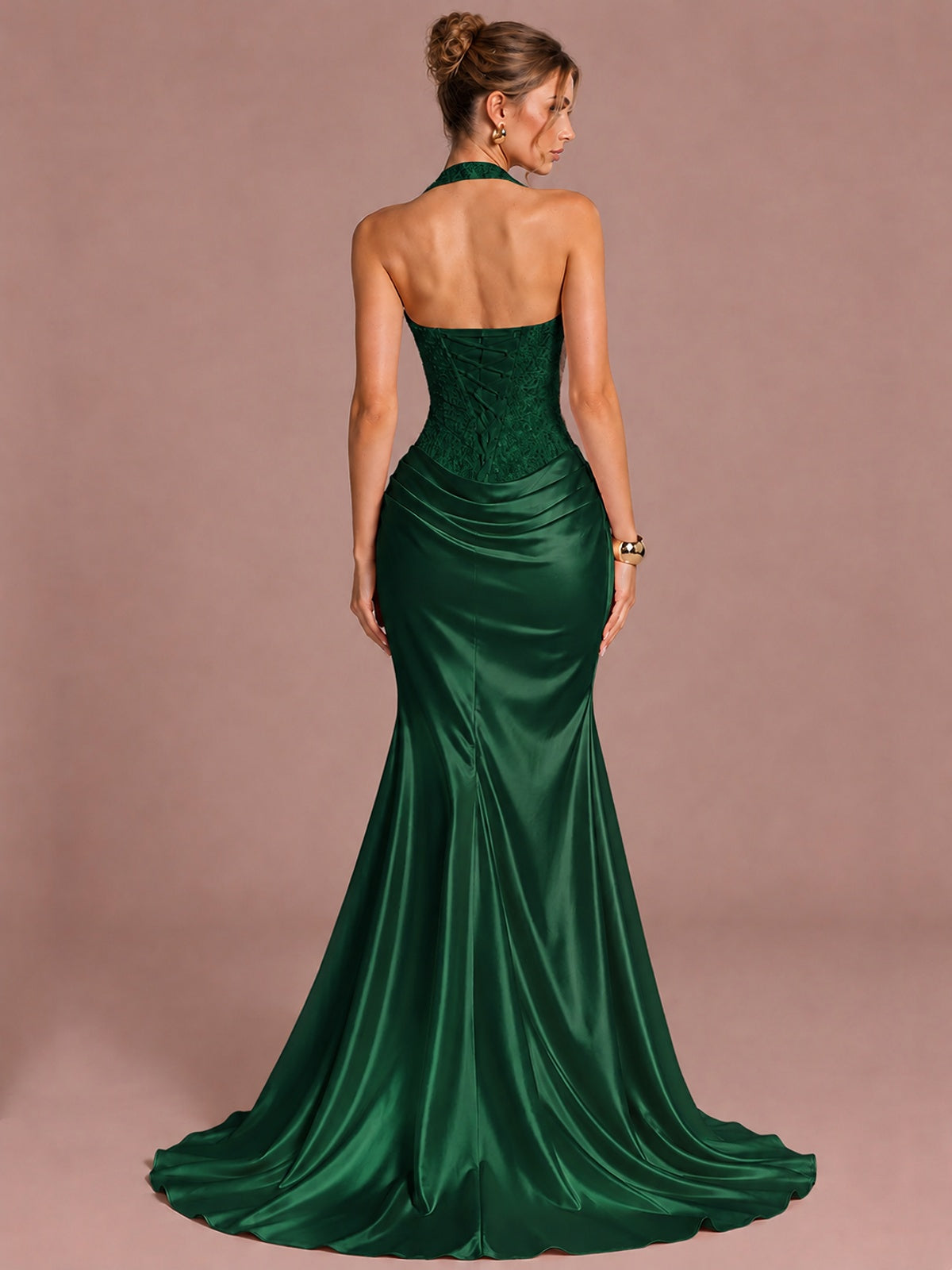 Sparkling Halter Corset Satin Mermaid Prom Dress