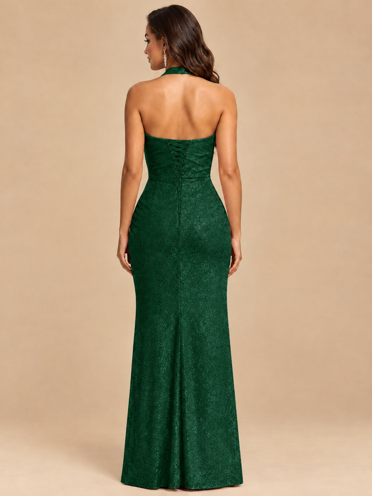 Halter V-Neck Sequin Mermaid Prom Dress with High Slit