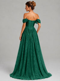 Off Shoulder Jacquard A-Line Maxi Dress