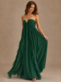 Srapless Sweetheart Chiffon Prom Dress Ruffle Formal Evening Gown