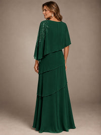 Elegant Chiffon Cape Sleeve Beaded Mother of the Bride Dress