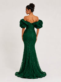 Sequin Off-Shoulder Ruffle Mermaid Prom Dress