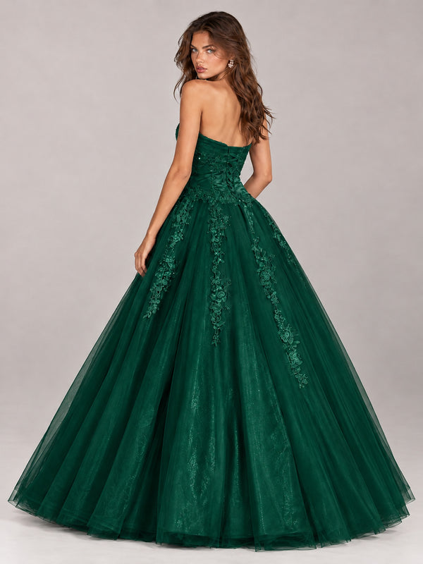 Strapless Sweetheart Tulle Ball Gown Prom Dress with Lace Appliques