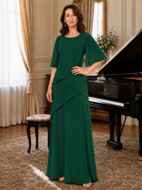 Asymmetric Draped Chiffon Mother of the Bride Dress with Flutter Sleeves