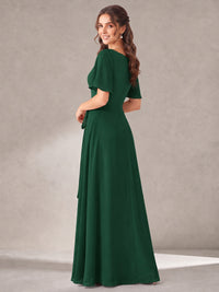 Scoop Neck A-line Chiffon Bridesmaid Dress with Flutter Sleeve & Belt