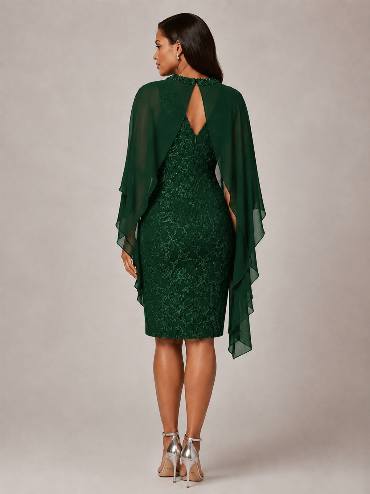 Floral Sheath Mother of the Bride Dress with Cape Overlay