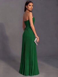 Strapless A-line Long Pleated Satin Prom Dress