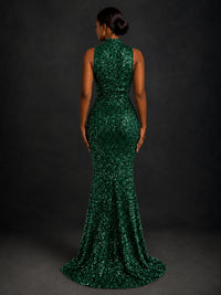 Sparkly Sequin High Neck Mermaid Prom Dress