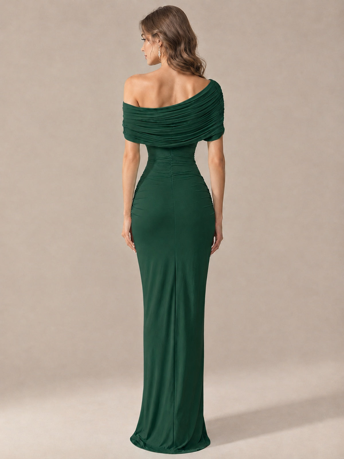 Elegant Draped Off Shoulder Ruched Mermaid Chiffon Formal Evening Gown