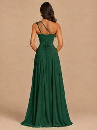 One Shoulder Prom Dress A-line Ruched Women Wedding Formal Gowns
