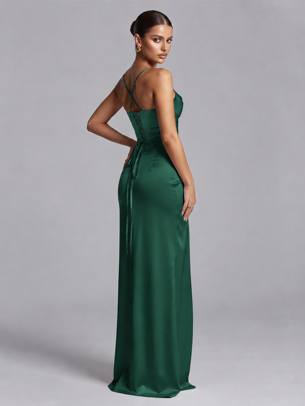 Square Neck Satin Long Prom Dress with Ruffles