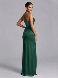 Square Neck Satin Long Prom Dress with Ruffles