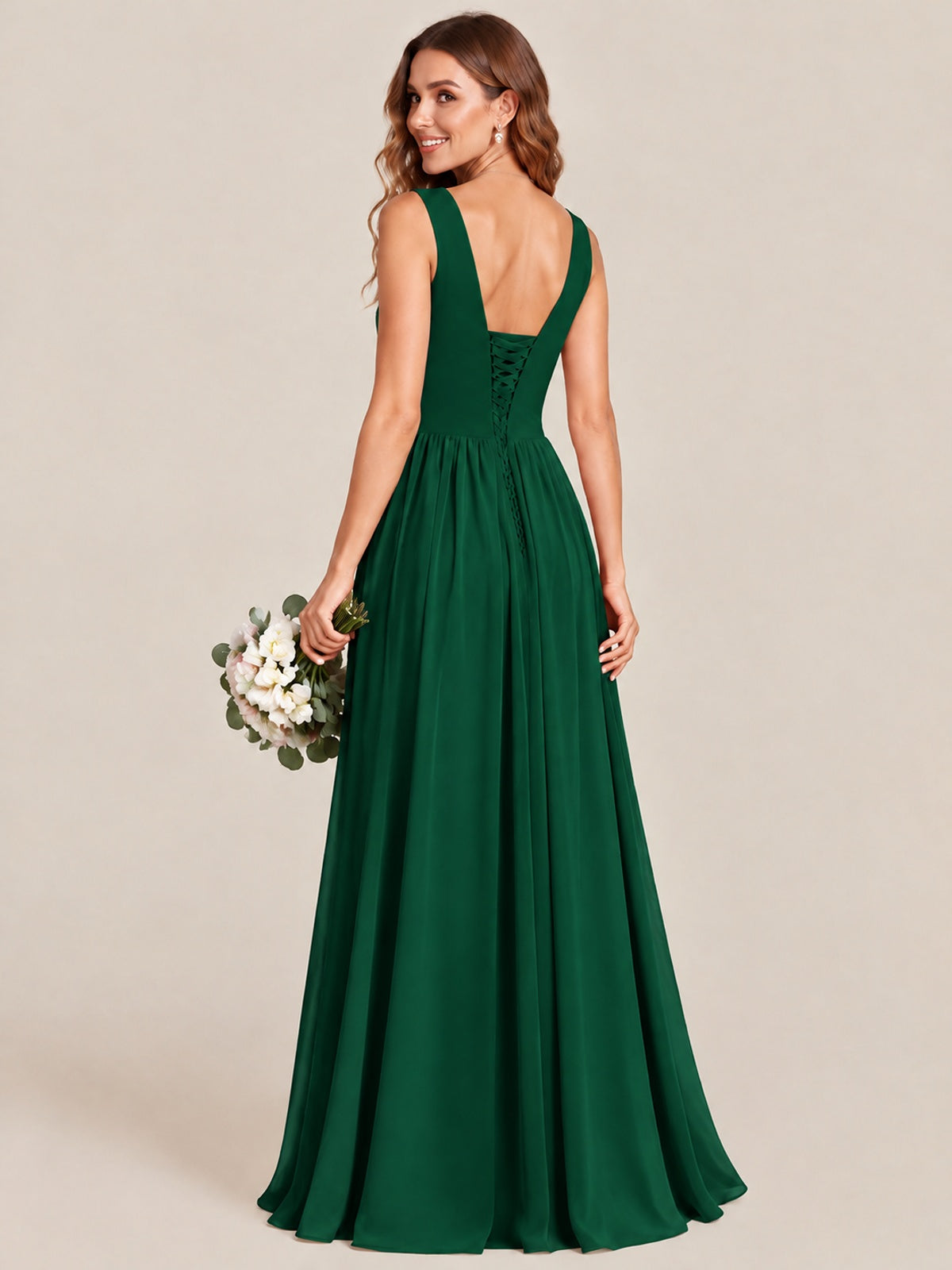 A-line Sleeveless Rucehd Chiffon Bridesmaid Dress with High Slit