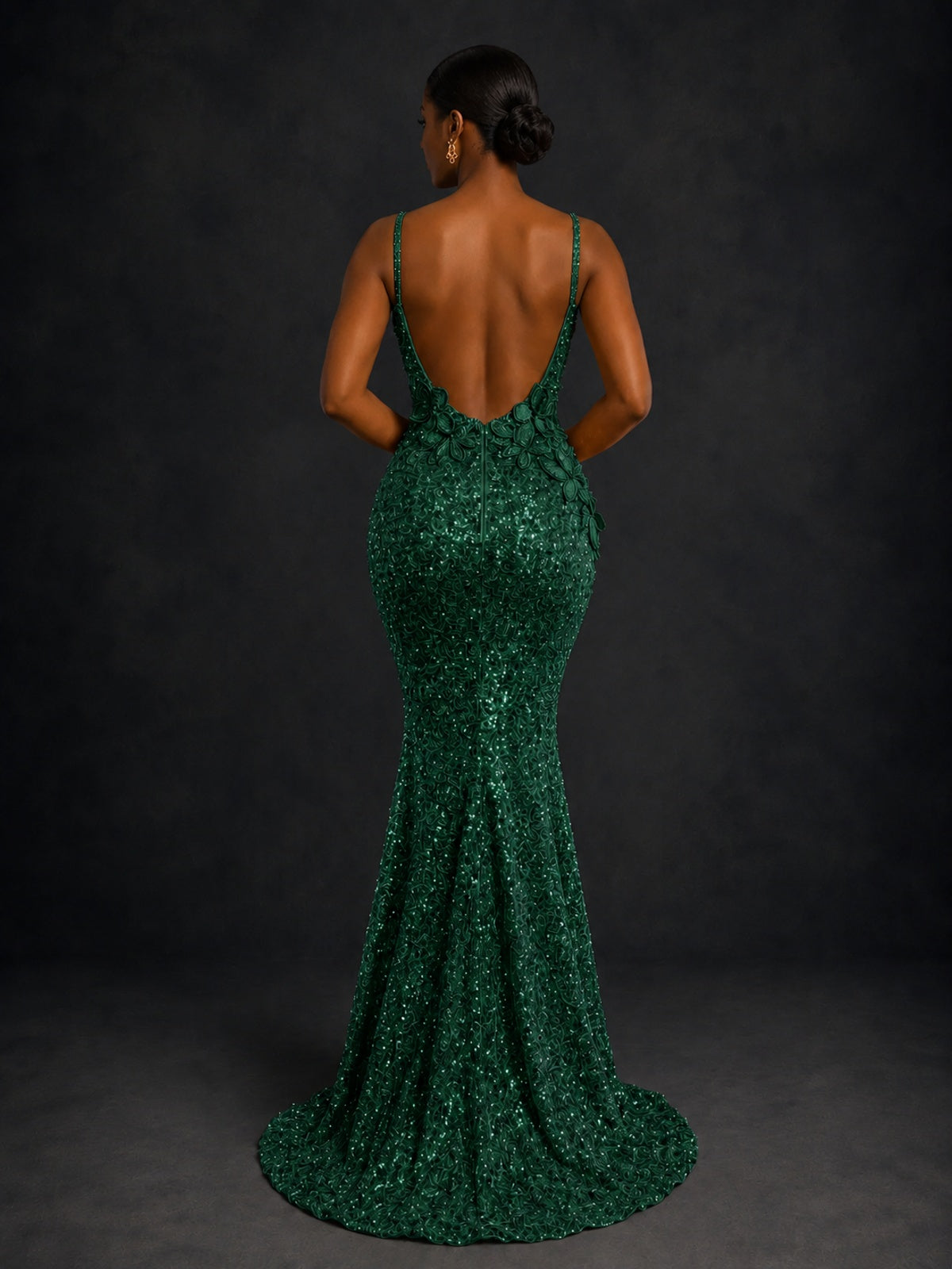 Sequin Mermaid Prom Dress with Floral Applique