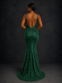 Sequin Mermaid Prom Dress with Floral Applique