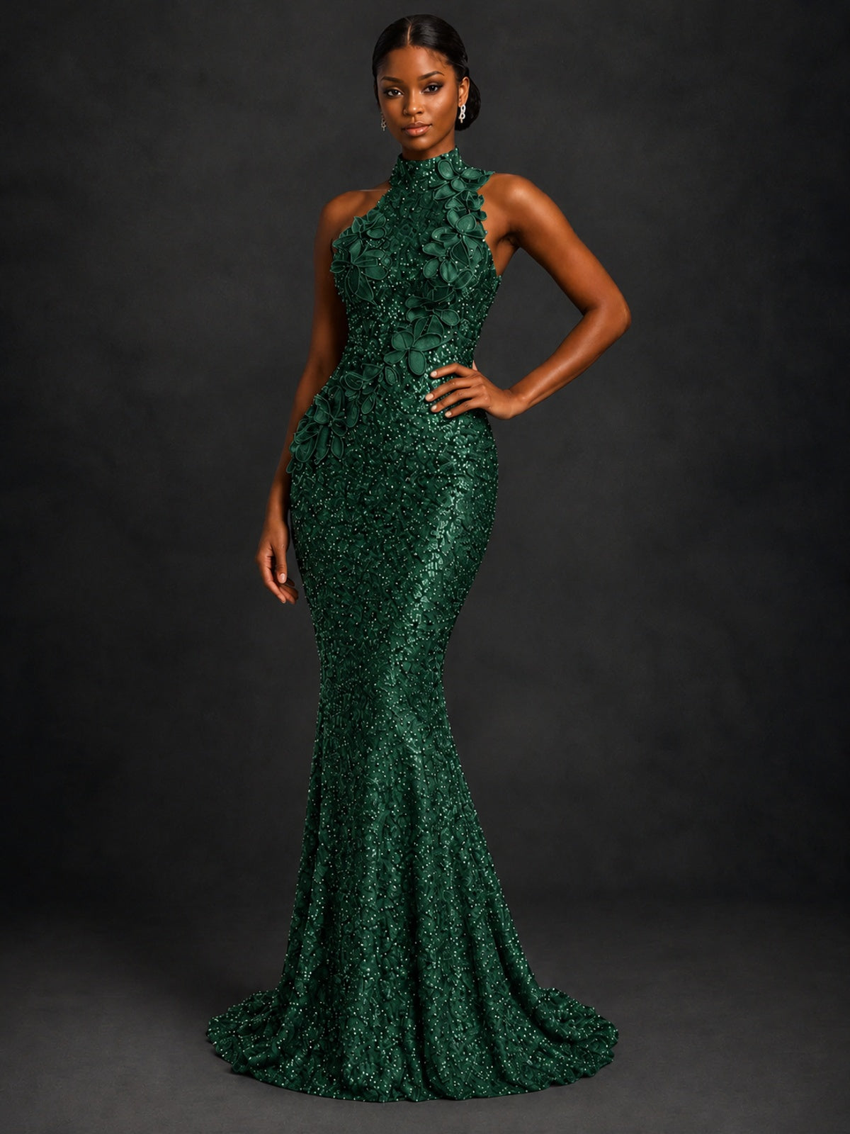 Sparkly Sequin High Neck Mermaid Prom Dress