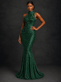 Sparkly Sequin High Neck Mermaid Prom Dress