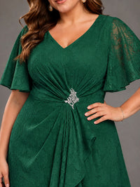 Jacquard Chiffon A-Line V-Neck High-Low Mother of the Bride Dress