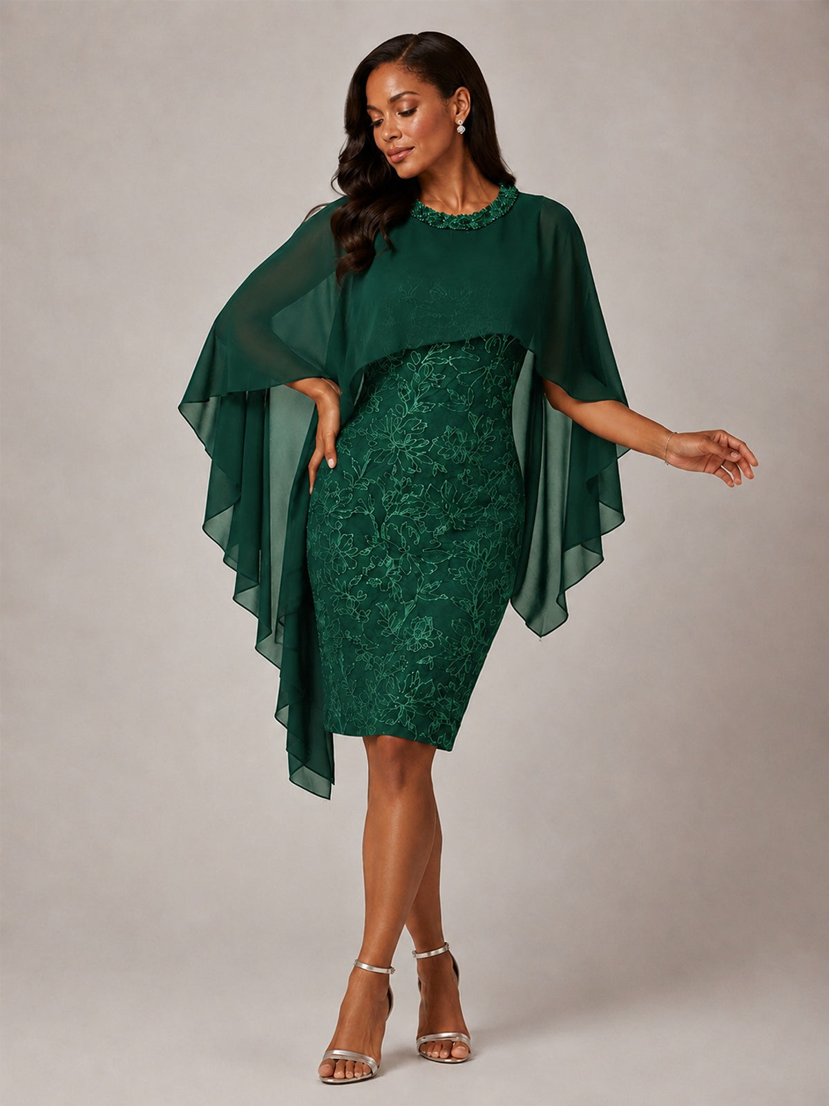 Floral Sheath Mother of the Bride Dress with Cape Overlay