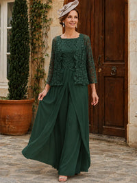 Elegant 3-Piece Chiffon Mother of the Bride Pantsuit with Floral Applique Jacket
