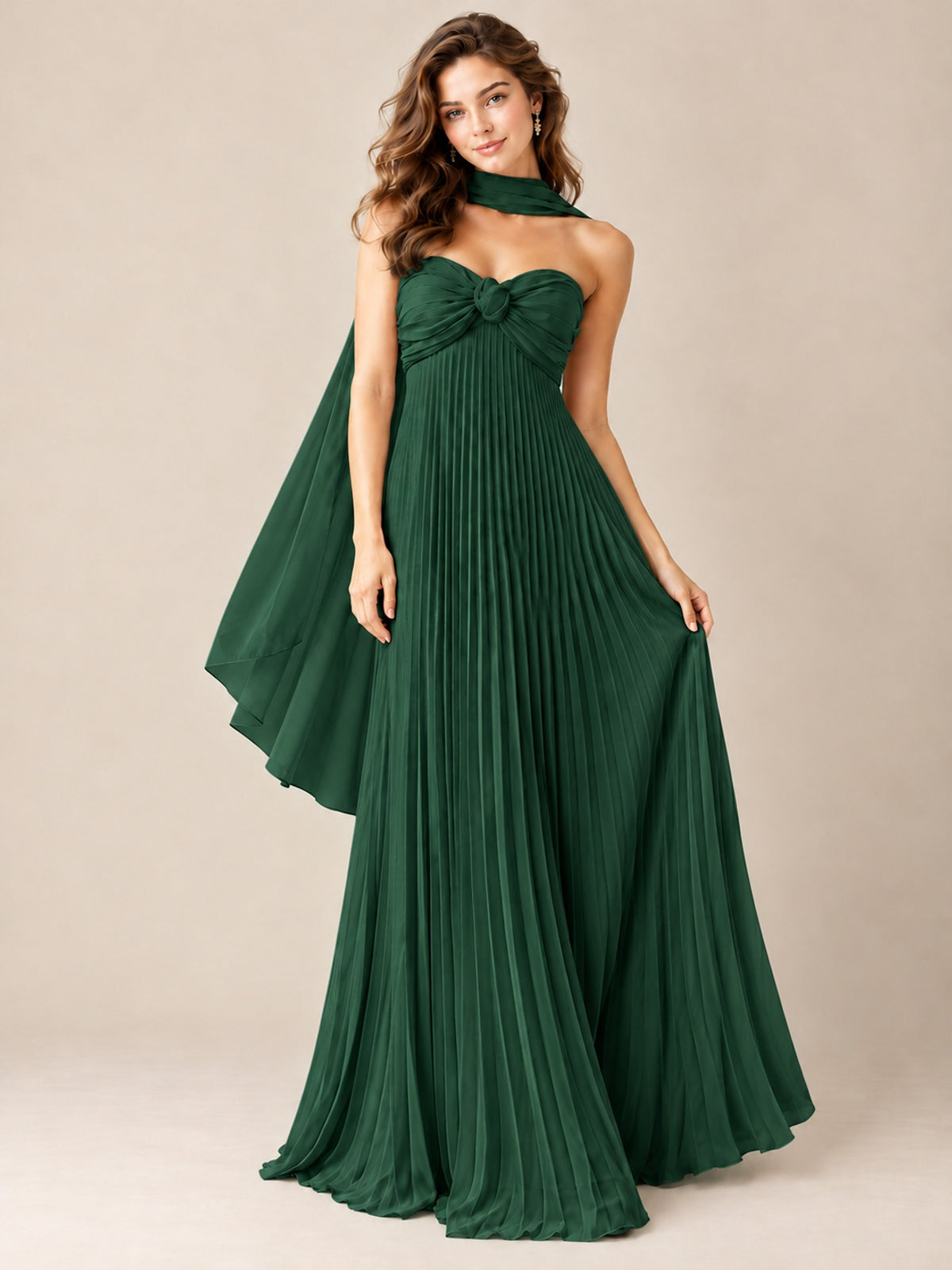 Sweetheart Neckline Pleated Prom Dress Strapless A-line Formal Dress with Flowy Scarf