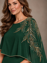 Elegant Chiffon Cape Sleeve Beaded Mother of the Bride Dress