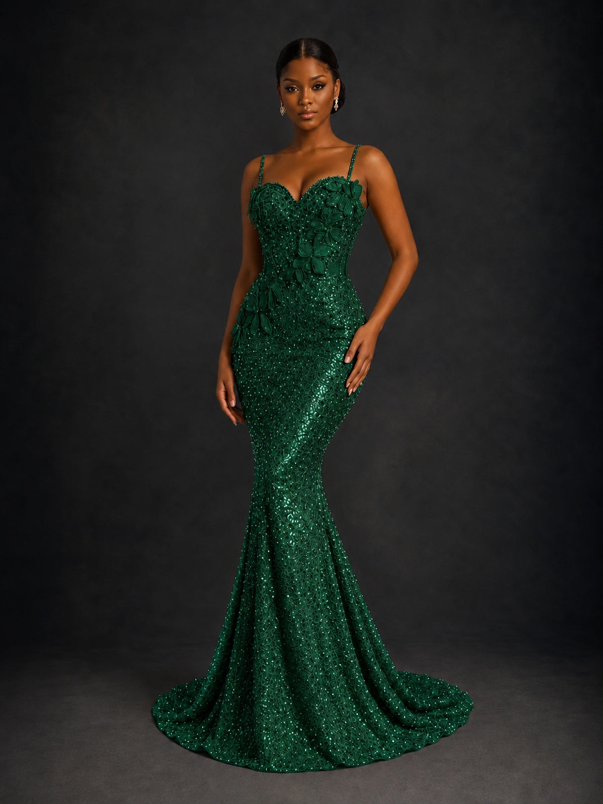 Sequin Mermaid Prom Dress with Floral Applique