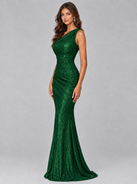 Sequin Mermaid One Shoulder Prom Dress Long formal Gown