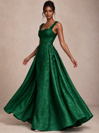 Light Blue 3D Floral Jacquard Prom Dress with Detachable Overskirt Corset Gown