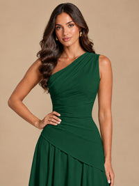 One Shoulder Prom Dress A-line Ruched Women Wedding Formal Gowns