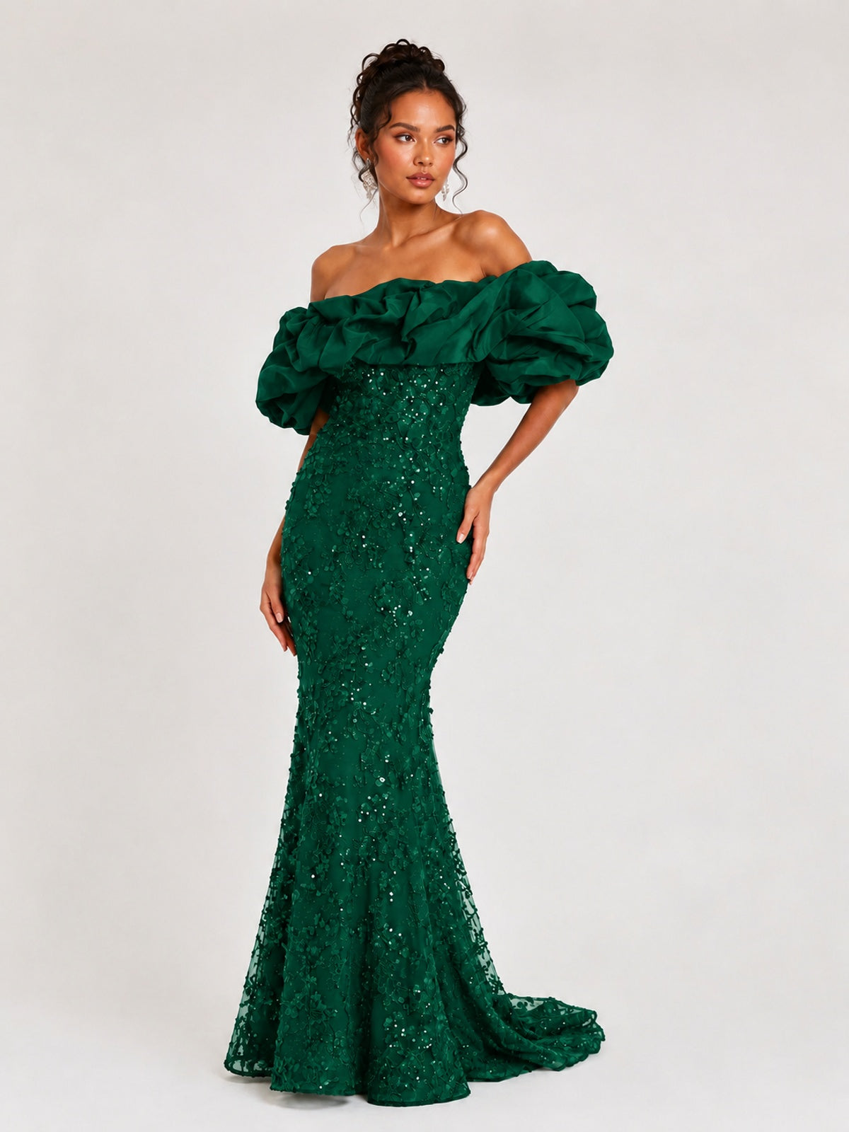 Sequin Off-Shoulder Ruffle Mermaid Prom Dress