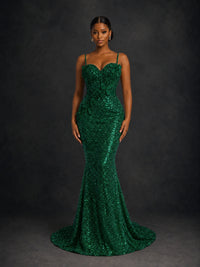 Sequin Mermaid Prom Dress with Floral Applique