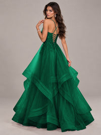 Lace Corset Ball Gown Prom Dress with Cascading Tulle Ruffles