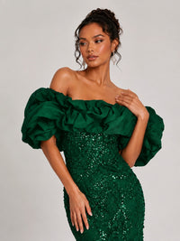 Sequin Off-Shoulder Ruffle Mermaid Prom Dress