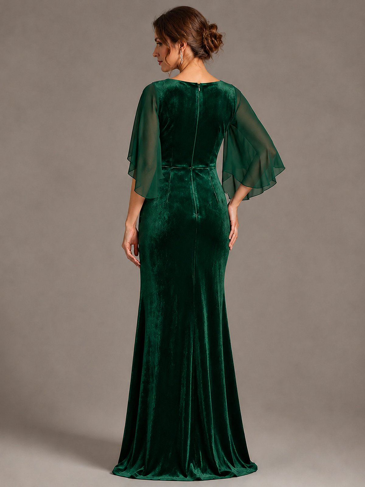 Navy Blue Velvet V Neck Mermaid Formal Dress with Flutter Cape Sleeves