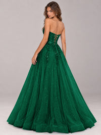 Strapless Sweetheart Beaded Corset Glitter Tulle Ball Gown Prom Dress