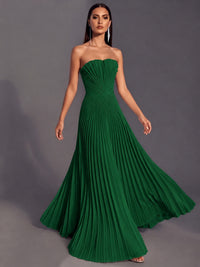 Strapless A-line Long Pleated Satin Prom Dress