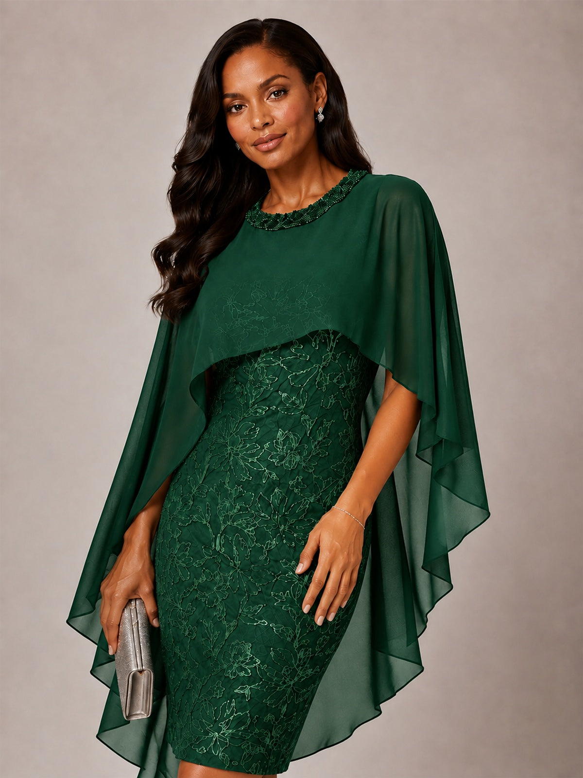 Floral Sheath Mother of the Bride Dress with Cape Overlay