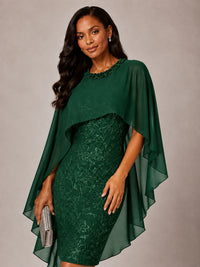 Floral Sheath Mother of the Bride Dress with Cape Overlay