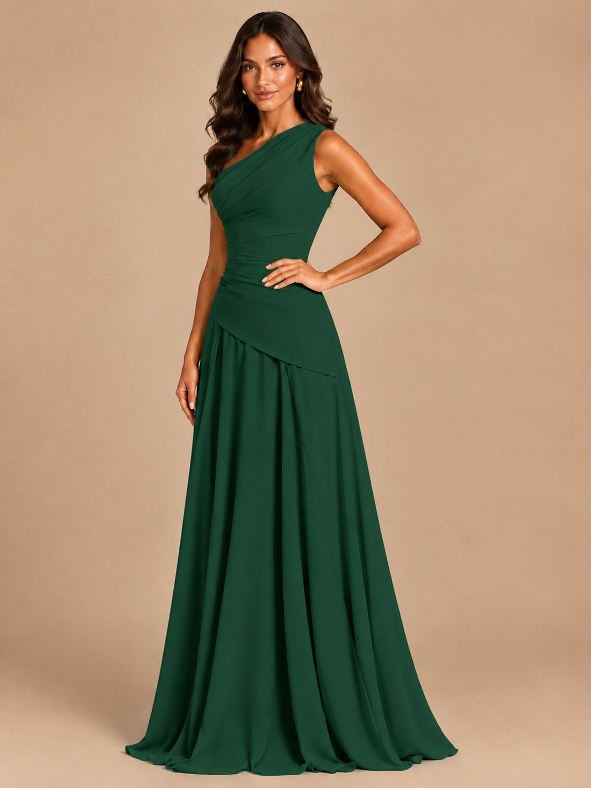 One Shoulder Prom Dress A-line Ruched Women Wedding Formal Gowns